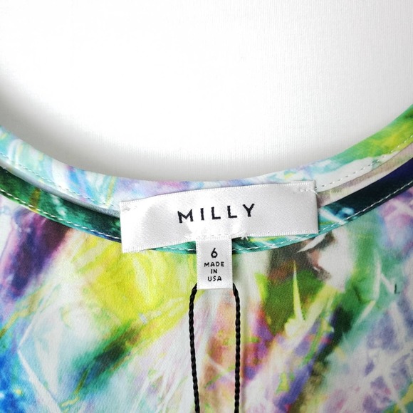 NWT Milly Watercolor Bat Wing Top Size 6 Scoop Neck Retail $275 - Picture 4 of 10